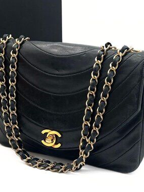 Chanel Quilted Chain Shoulder Black Lambskin Bag